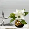 Picture of Fashionable Artificial Flowers in Vase Faux Magnolia Gold Glass Ball Vase Set