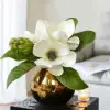Picture of Fashionable Artificial Flowers in Vase Faux Magnolia Gold Glass Ball Vase Set