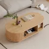 Stria 1200mm Modern Oval Natural Solid Wood Fluted Coffee Table with Storage – AUD-H0982