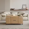 100 cm Lift-Top Foldable Natural Coffee Table with 4 Stools & Storage