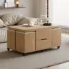 100 cm Lift-Top Foldable Natural Coffee Table with 4 Stools & Storage