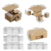 100 cm Lift-Top Foldable Natural Coffee Table with 4 Stools & Storage