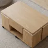 100 cm Lift-Top Foldable Natural Coffee Table with 4 Stools & Storage