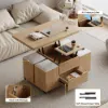 100 cm Lift-Top Foldable Natural Coffee Table with 4 Stools & Storage