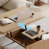 100 cm Lift-Top Foldable Natural Coffee Table with 4 Stools & Storage