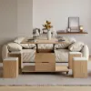 100 cm Lift-Top Foldable Natural Coffee Table with 4 Stools & Storage