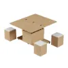100 cm Lift-Top Foldable Natural Coffee Table with 4 Stools & Storage
