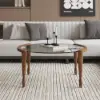 800mm Round Glass Mid Century Modern Coffee Table with Wood Legs