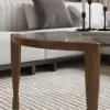 800mm Round Glass Mid Century Modern Coffee Table with Wood Legs