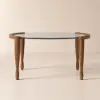 800mm Round Glass Mid Century Modern Coffee Table with Wood Legs