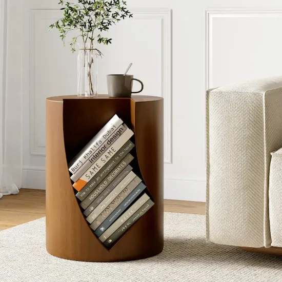 Modern Walnut Side Table with Open Storage
