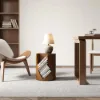 Modern Walnut Side Table with Open Storage