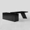 Set Black L-Shape Executive Desk Right Hand Reclining Leather Office Desk Chair (1800m)