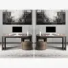 Modern Set L-Shaped Desk in Walnut & Reclining Leather Office Adjustable Swivel Chair