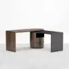 Modern Set L-Shaped Desk in Walnut & Reclining Leather Office Adjustable Swivel Chair