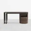 Modern Set L-Shaped Desk in Walnut & Reclining Leather Office Adjustable Swivel Chair