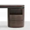 Modern Set L-Shaped Desk in Walnut & Reclining Leather Office Adjustable Swivel Chair