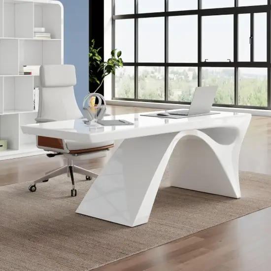 71" Modern White Computer Desk Rectangular Executive & Reclining Leather Office Chair