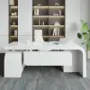 L-shaped Modern Executive Desk & Reclining Leather Office Desk Chair High Back