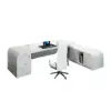 L-shaped Modern Executive Desk & Reclining Leather Office Desk Chair High Back