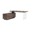 Set Modern Walnut Standing L-Shape Desk & Reclining Leather Office Desk Chair (71.5")