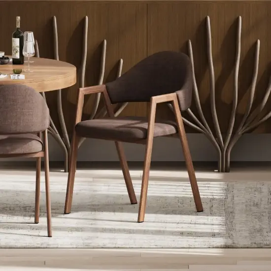 Modern Brown Linen Dining Chair with Upholstered, 4 Pieces