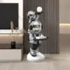 Astronaut Resin Figurine Silver Side Table with Tray Top