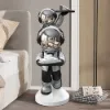Astronaut Resin Figurine Silver Side Table with Tray Top