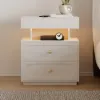 Krila Floating 3-Drawer LED Smart Bedside Table with Light – Rectangle – White Nightstand