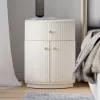 Modern Barrel White Fluted Bedside Table in Faux Leather with Storage