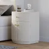 Modern Barrel White Fluted Bedside Table in Faux Leather with Storage