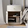 Modern Barrel White Fluted Bedside Table in Faux Leather with Storage