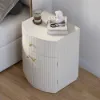 Modern Barrel White Fluted Bedside Table in Faux Leather with Storage