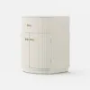 Modern Barrel White Fluted Bedside Table in Faux Leather with Storage