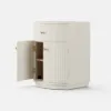 Modern Barrel White Fluted Bedside Table in Faux Leather with Storage