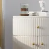Modern Barrel White Fluted Bedside Table in Faux Leather with Storage