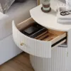 Modern Barrel White Fluted Bedside Table in Faux Leather with Storage