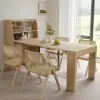 Modern Extendable Dining Table with Storage & 4 Natural Folding Dining Chairs Solid Wood
