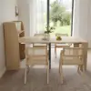 Modern Extendable Dining Table with Storage & 4 Natural Folding Dining Chairs Solid Wood