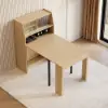 Modern Extendable Dining Table with Storage & 4 Natural Folding Dining Chairs Solid Wood