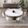 1200mm Round Dining Table White Sintered Stone Top & 6 White Dining Chairs Cotton&Linen