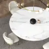 1200mm Round Dining Table White Sintered Stone Top & 6 White Dining Chairs Cotton&Linen