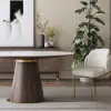 1200mm Round Dining Table White Sintered Stone Top & 6 White Dining Chairs Cotton&Linen