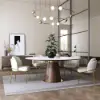1200mm Round Dining Table White Sintered Stone Top & 6 White Dining Chairs Cotton&Linen