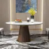 1200mm Round Dining Table White Sintered Stone Top & 6 White Dining Chairs Cotton&Linen