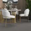 1200mm Round Dining Table White Sintered Stone Top & 6 White Dining Chairs Cotton&Linen