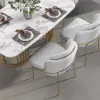 1200mm Round Dining Table White Sintered Stone Top & 6 White Dining Chairs Cotton&Linen