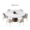 1200mm Round Dining Table White Sintered Stone Top & 6 White Dining Chairs Cotton&Linen