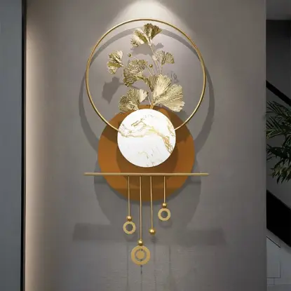 1180mm Modern 3D Golden Metal Ginkgo Leaf Geometric Wall Art with Marble Accent