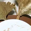 1180mm Modern 3D Golden Metal Ginkgo Leaf Geometric Wall Art with Marble Accent